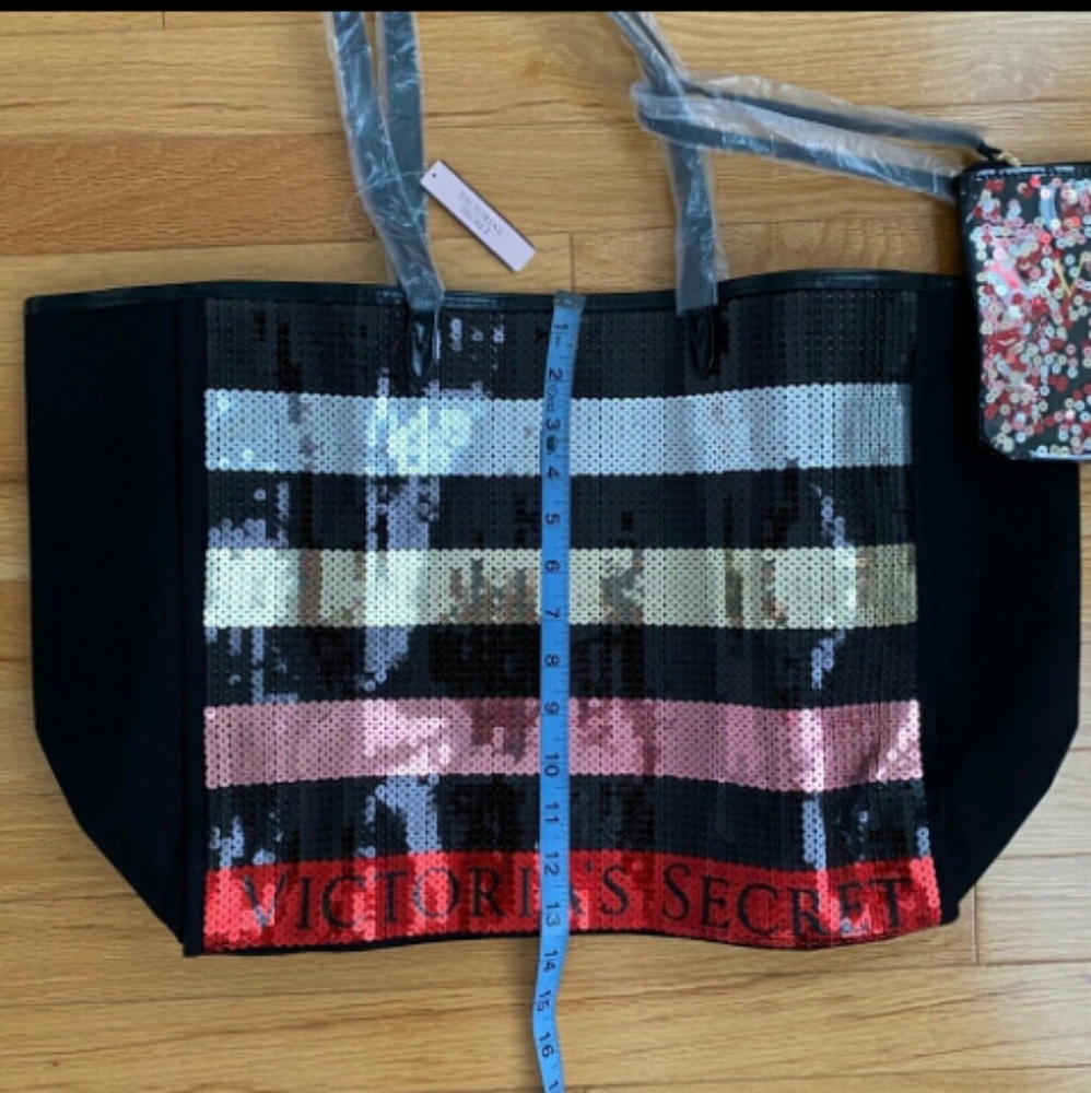 💋 Victoria’s Secret Striped Sequin Tote Bag L NEW! * - Picture 6 of 9